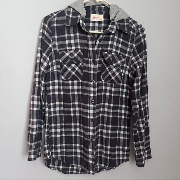 Inso Collection Blk, Wht & Grey Plaid  Flannel with Detachable Hood EUC - Picture 1 of 6